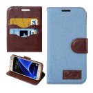 For Galaxy S7 Baby Blue Jeans Leather Case with Holder & Card Slots