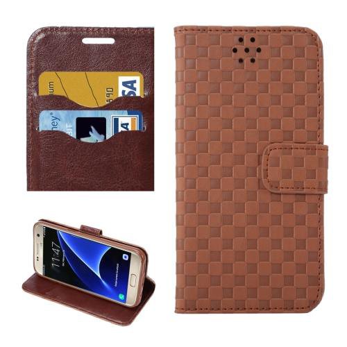 For Galaxy S7 Coffee Grid Voltage Leather Case with Holder & Card Slots