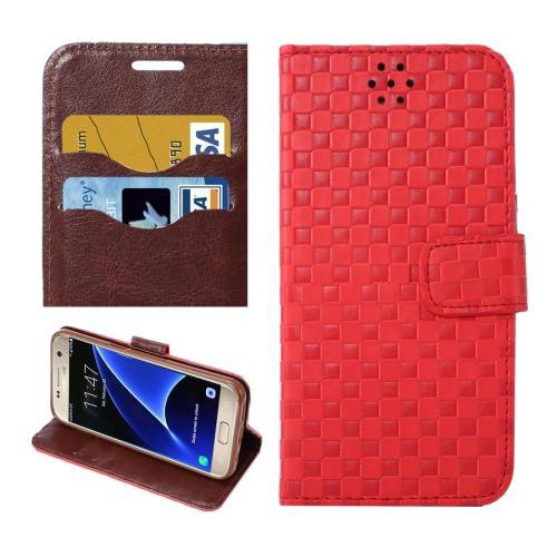 For Galaxy S7 Red Grid Voltage Leather Case with Holder & Card Slots