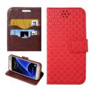 For Galaxy S7 Red Grid Voltage Leather Case with Holder & Card Slots