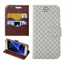 For Galaxy S7 White Grid Voltage Leather Case with Holder & Card Slots