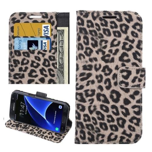 For Galaxy S7 Brown Leopard Leather Case with Holder, Wallet & Card Slots