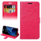 For Galaxy S7 Magenta Lambskin Leather Case with Card Slots & Lanyard