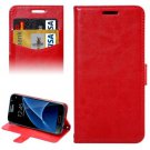 For Galaxy S7 Red Lambskin Leather Case with Card Slots & Lanyard