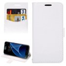 For Galaxy S7 White Lambskin Leather Case with Card Slots & Lanyard