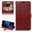 For Galaxy S7 Brown Lambskin Leather Case with Card Slots & Lanyard
