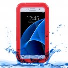 For Galaxy S7 IPX8 Red Transparent Waterproof Protective Case with Lanyard