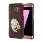 For Galaxy S7 Oil skin Embroidery Lion Pattern PU Paste Skin PC Case