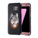 For Galaxy S7 Oil skin Embroidery Wolf Pattern PU Paste Skin PC Case