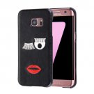 For Galaxy S7 Oil skin Embroidery Mouth Pattern PU Paste Skin PC Case