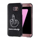 For Galaxy S7 Oil skin Embroidery Finger Pattern PU Paste Skin PC Case