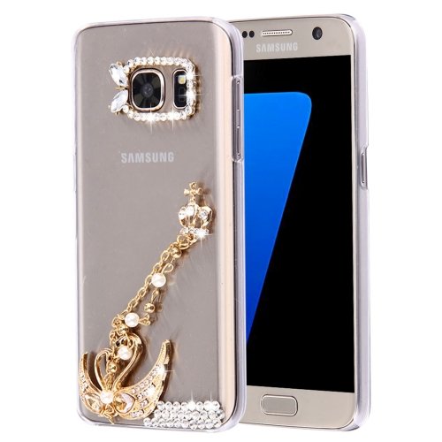 For Galaxy S7 Diamond Encrusted Pearl Swan Pattern Plastic Case
