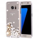 For Galaxy S7 Diamond Encrusted Pearl Flowers Pattern Plastic Case