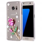 For Galaxy S7 Diamond Encrusted Pearl Rose Pattern Plastic Case