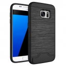 For Galaxy S7 Black TPU + PC Brushed Back Case with Card Slot & Holder