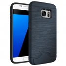 For Galaxy S7 Dark Blue TPU + PC Brushed Back Case with Card Slot & Holder
