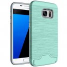 For Galaxy S7 Green TPU + PC Brushed Back Case with Card Slot & Holder