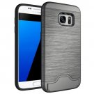 For Galaxy S7 Grey TPU + PC Brushed Back Case with Card Slot & Holder