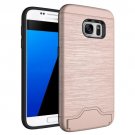 For Galaxy S7 Rose Gold TPU + PC Brushed Back Case with Card Slot & Holder