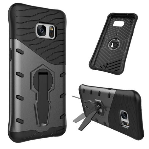For Galaxy S7 Black Rotating Spin Tough Armor TPU+PC Case with Holder