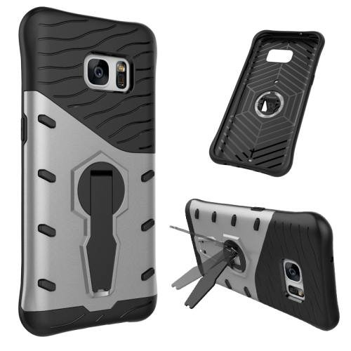 For Galaxy S7 Silver Rotating Spin Tough Armor TPU+PC Case with Holder