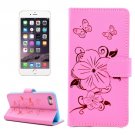 For iPhone 7 Butterfly Pink PU Leather Case with Holder, Card Slots & Wallet