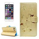 For iPhone 7 Butterfly Gold PU Leather Case with Holder, Card Slots & Wallet