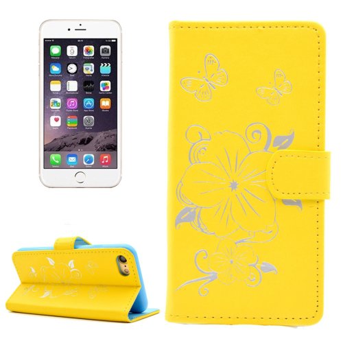 For iPhone 7 Butterfly Yellow PU Leather Case with Holder, Card Slots & Wallet