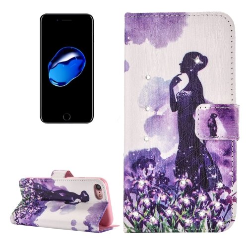 For iPhone 7 Flowers Diamond Leather Case with Card Slots & Wallet