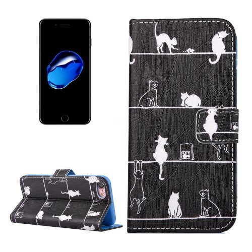 For iPhone 7 Cats Pattern PU Leather Case with Holder, Card Slots & Wallet