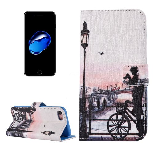 For iPhone 7 Bicycle Pattern PU Leather Case with Holder, Card Slots & Wallet