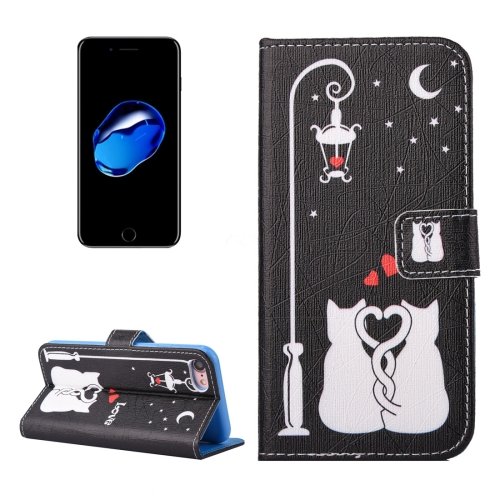 For iPhone 7 Cat lovers Pattern PU Leather Case with Holder, Card Slots & Wallet