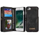 For iPhone 7 Black Leather Billfold with Detachable Magnetic PC Back Case