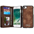 For iPhone 7 Coffee Leather Billfold with Detachable Magnetic PC Back Case