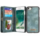 For iPhone 7 Blue Leather Billfold with Detachable Magnetic PC Back Case