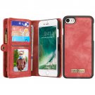 For iPhone 7 Red Leather Billfold with Detachable Magnetic PC Back Case
