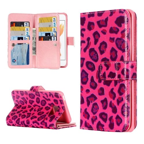 For iPhone 7 Leopard Leather Case with Holder & 9 Card Slots & Wallet