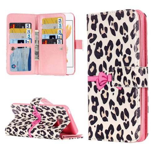 For iPhone 7 Leopard Leather Case with Holder & 9 Card Slots & Wallet