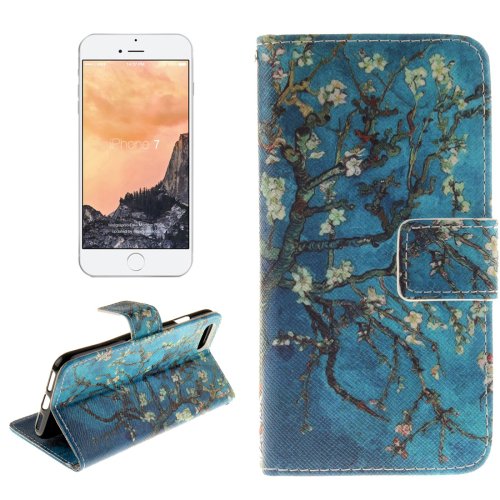 For iPhone 7 Plum Pattern Leather Case with Holder, Card Slots & Wallet