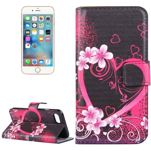 For iPhone 7 Heart Pattern Leather Case with Holder, Card Slots & Wallet