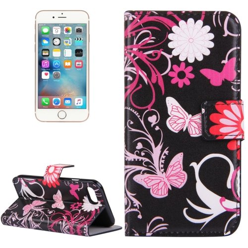 For iPhone 7 Butterfly Pattern Leather Case with Holder, Card Slots & Wallet