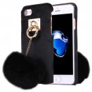 For iPhone 7 Black Plush Cloth Cover PC Case with Furry Ball Chain Pendant