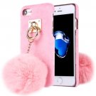 For iPhone 7 Pink Plush Cloth Cover PC Case with Furry Ball Chain Pendant