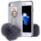 For iPhone 7 Grey Plush Cloth Cover PC Case with Furry Ball Chain Pendant