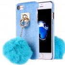 For iPhone 7 Blue Plush Cloth Cover PC Case with Furry Ball Chain Pendant