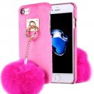 For iPhone 7 Magenta Plush Cloth Cover PC Case with Furry Ball Chain Pendant