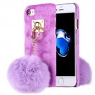 For iPhone 7 Purple Plush Cloth Cover PC Case with Furry Ball Chain Pendant