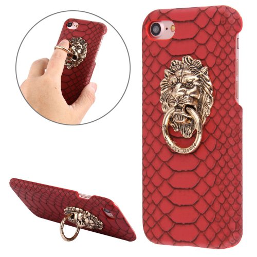 For iPhone 7 Snakeskin Paste Skin Red PC Case with Lion Head Holder