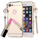 For iPhone 7 Pearl Chain Pendant Diamond Gold Electroplating Mirror PC Case
