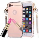 For iPhone 7 Pearl Chain Pendant Diamond Rose Electroplating Mirror PC Case